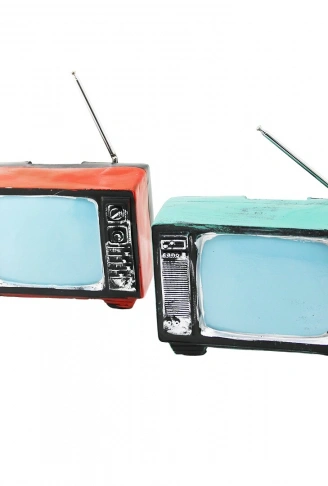 TELEVİZON VİNTAGE DEKORATİF BİBLO - KUMARABA RENKLİ 17X11X10.5CM REÇİNE (4940)