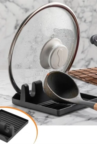 Tencere Kapak Tutuculu Kaşıklıklı Tencere Kapak Standı Pratik Kaşık Kepçe Altlık Düzenleyici (4940)