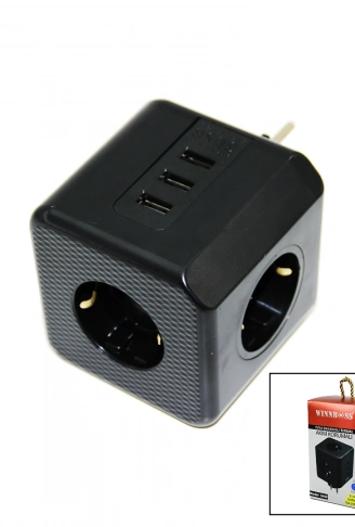 TERMAL AKIM KORUMALI  3X PRİZ 3X USB DUVAR TİPİ PRİZ SİYAH 10A - 2500W (4940)