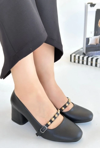 Tino Siyah Cilt Topuklu Ayakkabı