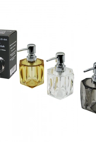 TOMBUL KARE - 4-KALPLİ GÖVDE  ŞEFFAF - RENKLİ   AKRİLİK - MİKA KRİSTAL  SIVI SABUNLUK  220ML (4940)