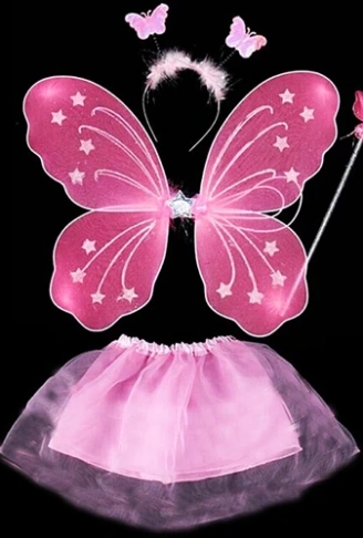 Toz Pembe Kelebek Kostümü - Toz Pembe Kelebek Kostüm Aksesuar Seti 4 Parça (4940)