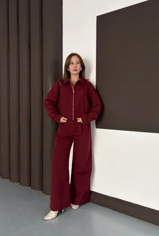 Trenç takım alt üst bordo ons