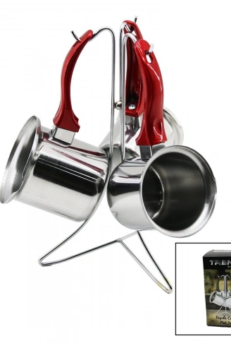 TREND  3LÜ SET   NO-3-4-5  ÇELİK CEZVE  METAL STANDLI   RENKLİ PLASTİK KULPLU (4940)