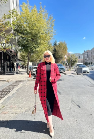 Triko Hırka elbise ikili takım kırmızıSiyah