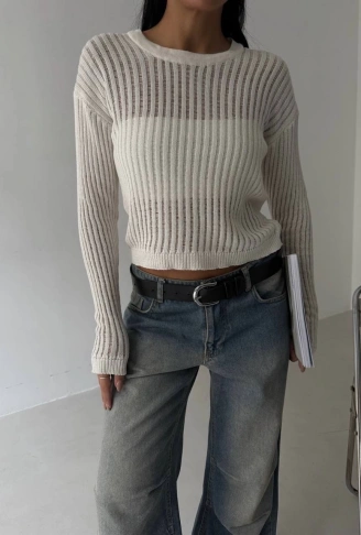 Triko transparent bluz beyaz