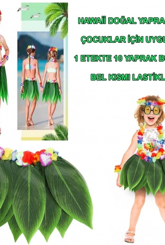 Tropikal Esintili Hawaii Yapraklı Parti Eteği Çocuk Boy (4940)