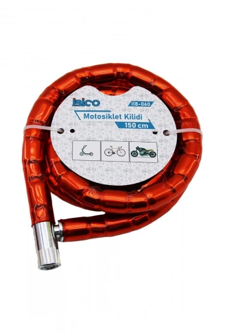 TÜP ANAHTARLI METAL KAFA ÇELİK MOTOR - BİSİKLET KİLİT SİLİNDİRİK SPİRAL KİLİT KIRMIZI KILIF22MM X 150CM (4940)