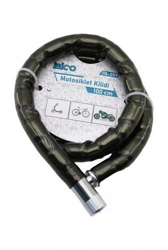 TÜP ANAHTARLI METAL KAFA ÇELİK MOTOR - BİSİKLET KİLİT SİLİNDİRİK SPİRAL KİLİT SİYAH KILIF 22MM X 100CM (4940)