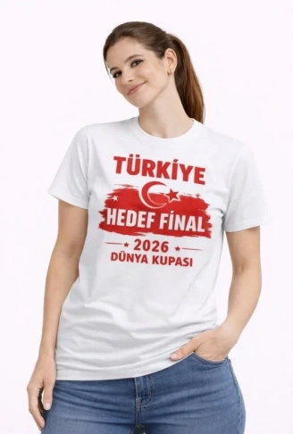 TÜRKİYE Baskılı Tişört Ay Yıldız 2026 Dünya Kupası Taraftar Forma T-Shirt - Beyaz
