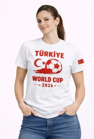 Türkiye World Cup 2026 Baskılı Tişört Futbol Temalı Forma T-Shirt - Beyaz