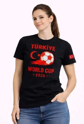 Türkiye World Cup 2026 Baskılı Tişört Futbol Temalı Forma T-Shirt - Siyah