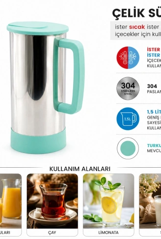 TURKUAZ - PASLANMAZ ÇELİK SICAK - SOĞUK ÇELİK SÜRAHİ (4940)