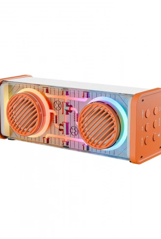 TURUNCU-BEYAZ KABLOSUZ HOPARLÖR - SPEAKER TAŞINABİLİR MP3 IŞIKLI USB ŞARJLI BT - AUX - TES 10 MT MENZİL 1200mAH PİL - 10W (4940)