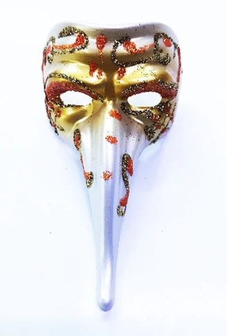 Turuncu Renk İşlemeli Seramik Malzemeden İmal Venedik Uzun Maske Magnet (4940)
