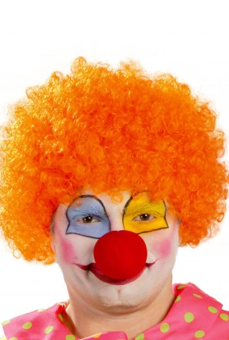 Turuncu Renk Kıvırcık Afro Bonus Peruk Takma Saç ve Kırmızı Burun Seti (4940)