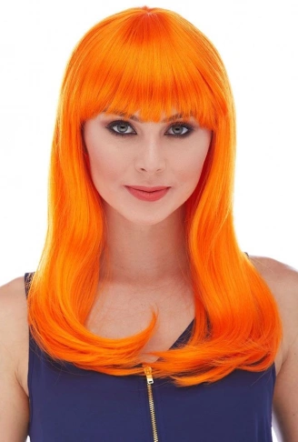 Turuncu Renk Uzun Düz Parti Peruğu (4940)