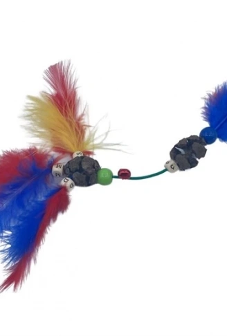 Tüylü Tahta Boncuklu Zilli Kedi Oyuncağı Çok Renkli Kedi Oyuncak (4940)