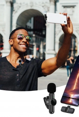 Type C Uyumlu İphone Dönüştürücülü Kablosuz Yaka Mikrofonu Android ve İphone Uyumlu Mini Mikrofon (4940)