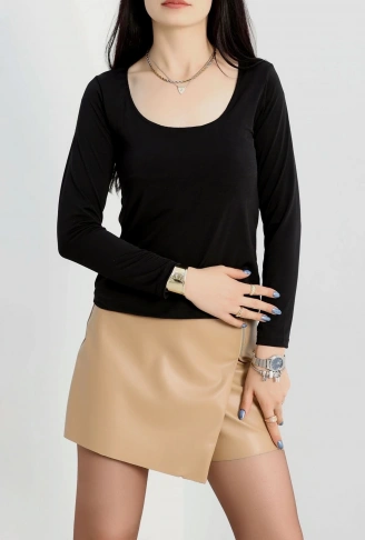 U yaka kaşkorse bluz siyah A132