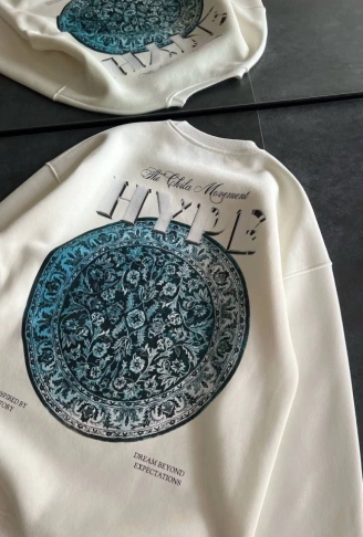 Üç İplik Bisiklet Yaka Baskılı SweatShirt - Beyaz
