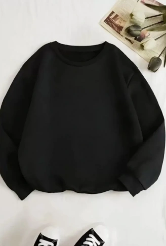 Üç İplik Biskilet Yaka Basic SweatShirt - Siyah
