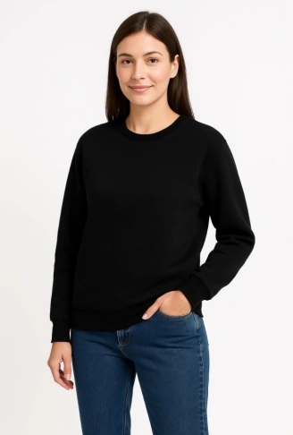 Üç İplik Düz Bisiklet Yaka SweatShirt  - Siyah