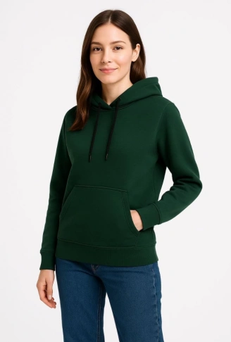 Üç İplik Kapüşonlu Kanguru Çepli SweatShirt Hoodie - Haki