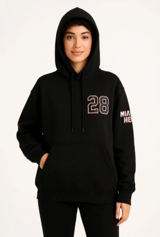 Üç İplik Kapüşonlu Ön Ve Arka Baskılı SweatShirt Hoodie - Siyah