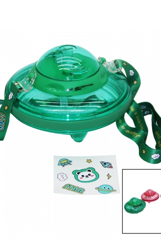 UFO MODELİ RENKLİ MİKA KRİSTAL SULUK MATARA PİPETLİ - TAŞIMA ASKILI 550ML ( HERHANGİ BİR RENK  GÖNDERİLİR )  (4940)