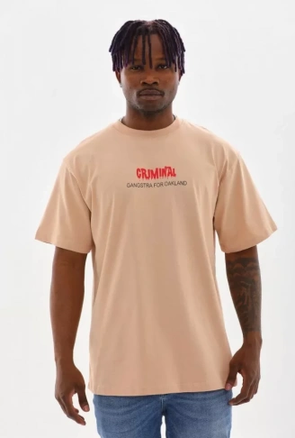 Unisex Baskılı Oversize T-Shirt - Bej