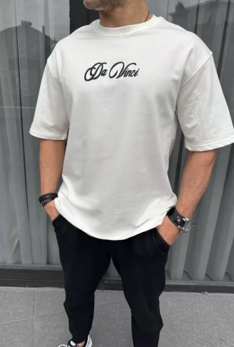Unisex Baskılı Oversize T-Shirt - Beyaz
