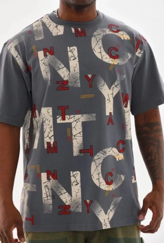 Unisex Baskılı Oversize T-Shirt - Füme