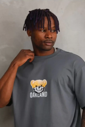 Unisex Baskılı Oversize T-Shirt - Füme