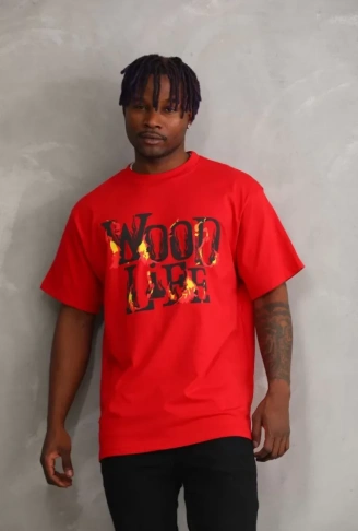 Unisex Baskılı Oversize T-Shirt - Kırmızı