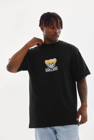 Unisex Baskılı Oversize T-Shirt - Siyah