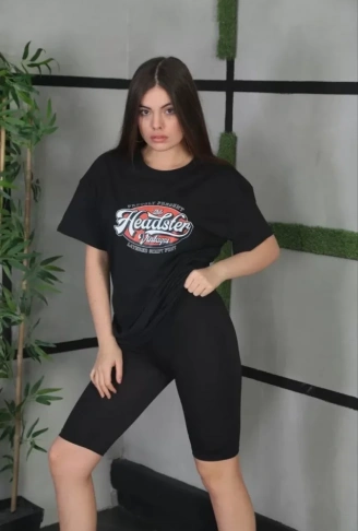 Unisex Baskılı Oversize T-Shirt - Siyah