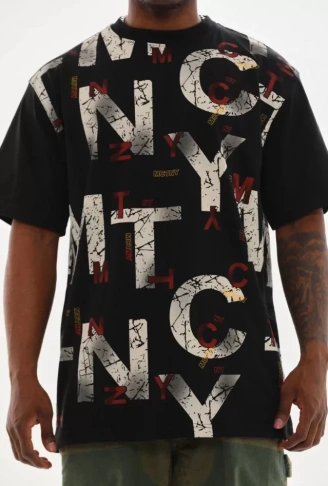 Unisex Baskılı Oversize T-Shirt - Siyah