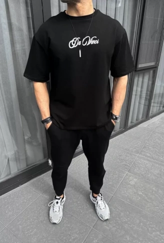 Unisex Baskılı Oversize T-Shirt - Siyah