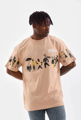 Unisex Bisiklet Yaka Baskılı Oversize T-Shirt - Bej