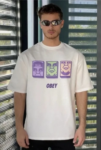 Unisex Bisiklet Yaka Baskılı Oversize T-Shirt - Beyaz