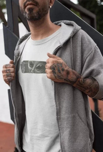 Unisex Bisiklet Yaka Baskılı Oversize T-Shirt - Beyaz