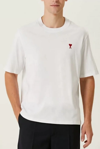 Unisex Bisiklet Yaka Baskılı Oversize T-Shirt - Beyaz