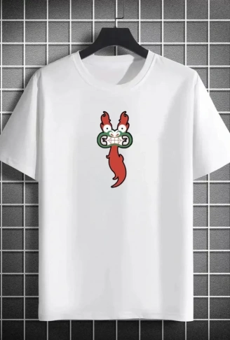 Unisex Bisiklet Yaka Baskılı Oversize T-Shirt - Beyaz