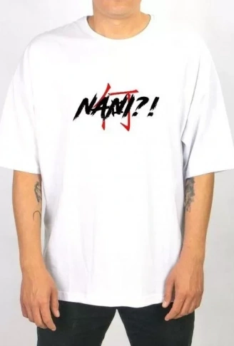 Unisex Bisiklet Yaka Baskılı Oversize T-Shirt - Beyaz