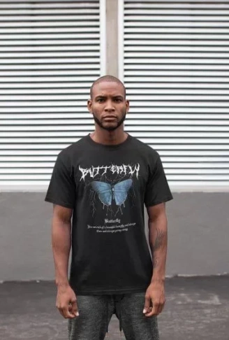 Unisex Bisiklet Yaka Baskılı Oversize T-Shirt - Siyah