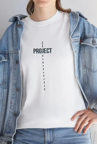 Unisex Bisiklet Yaka Baskılı T-Shirt - Beyaz