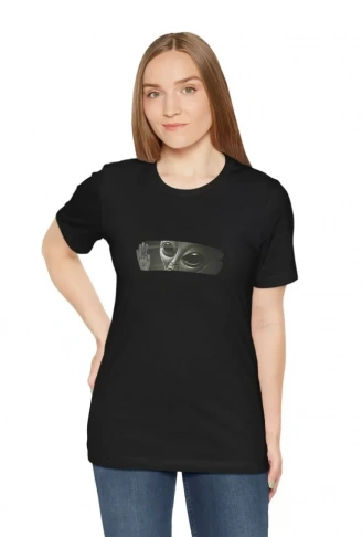 Unisex Bisiklet Yaka Baskılı T-Shirt - Siyah