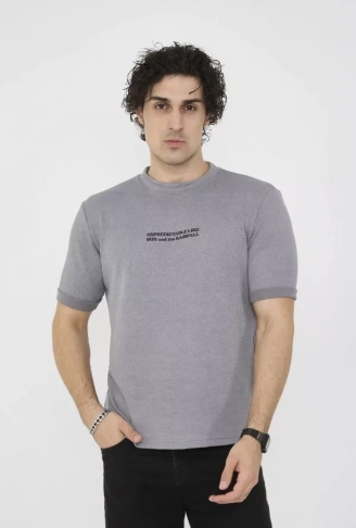 Unisex Bisiklet Yaka Slim Fit T-Shirt- Gri