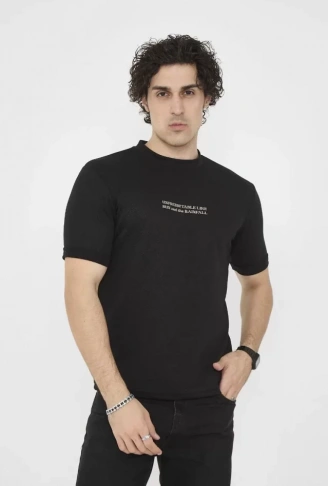 Unisex Bisiklet Yaka Slim Fit T-Shirt- Siyah